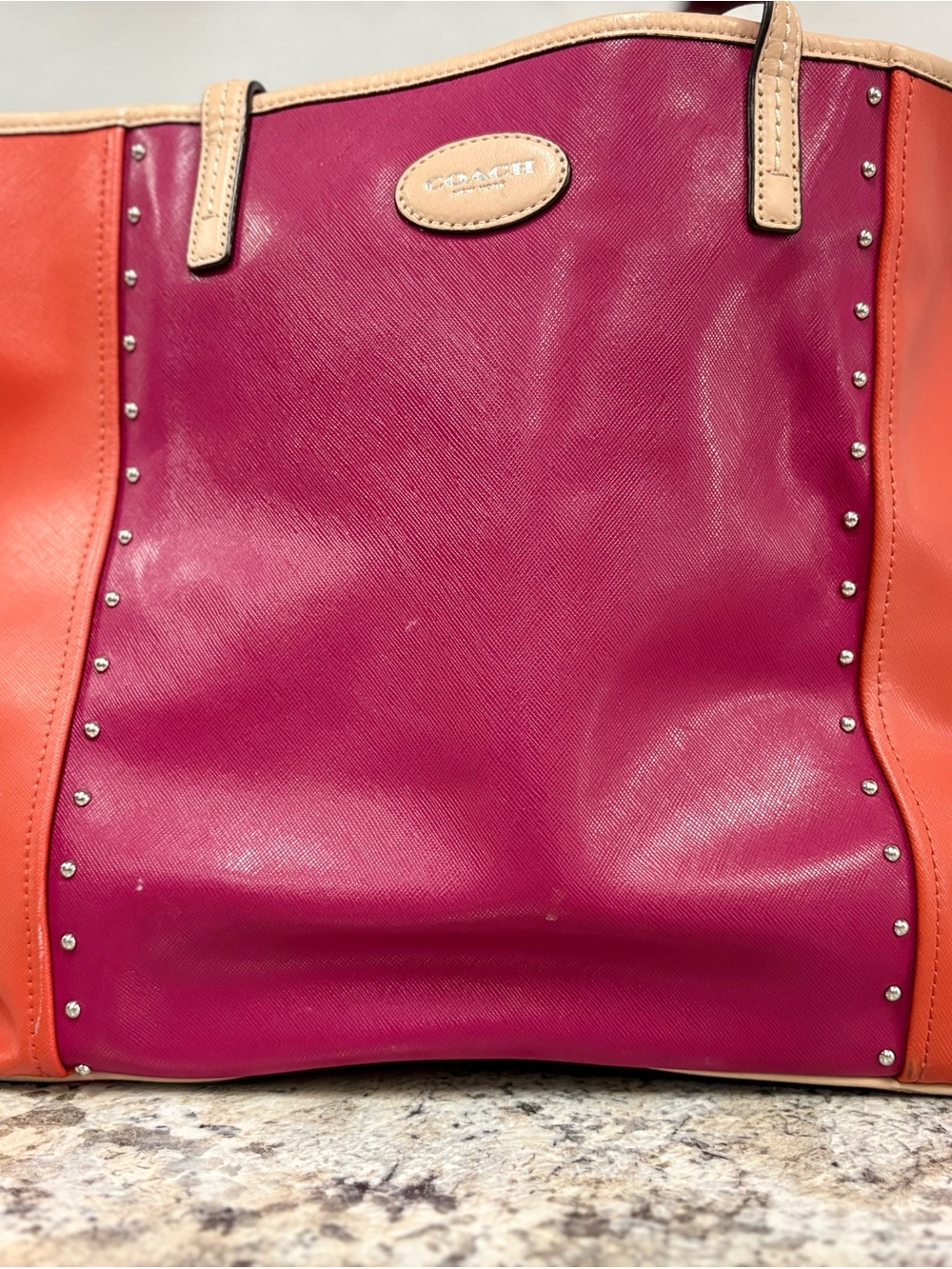 Coach Two-Tone Fuchsia and Orange Leather Tote